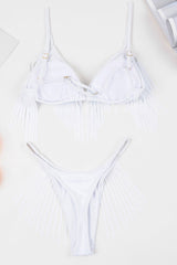 Tassel Sliding Triangle String Thong Bikini - Two Piece Set