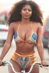 Metallic Strappy High Waist Slide Triangle Bikini - Two Piece Set