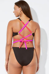 Plus Size Crisscross Back Monokini One Piece Swimsuit