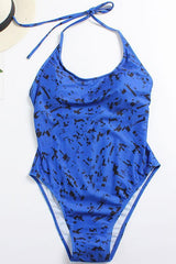 Plus Size Printed High Leg Halter One Piece Swimsuit