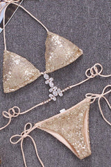 Luxe Rhinestone Sequin Strappy Triangle Bikini - Two Piece Set