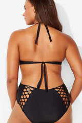 Plus Size Crisscross Strappy Halter Monokini One Piece Swimsuit