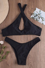 Chic High Leg Cross Front Halter Bikini - Two Piece Set