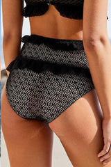 High Waist Ruffle Insert Lace Bandeau Bikini - Two Piece Set