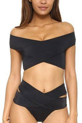 Black High Waist Wrap Bandage Off Shoulder Bikini