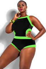 Plus Size Color Block Cutout One Piece Swimsuit