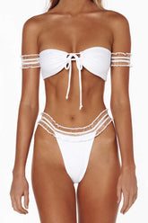 Mesh Sleeved Off The Shoulder Bikini - Two Piece Set