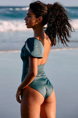 Active Puff Sleeve Square Neck One Piece Swimsuit