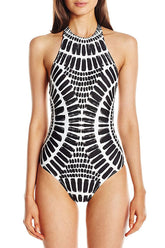 Tribal Printed High Neck Halter One Piece Swimsuit
