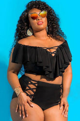 Plus Size Strappy Ruffle Bikini - Two Piece Swimsuit