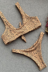 Leopard High Leg Knotted Front Textured Bikini - Two Piece Set