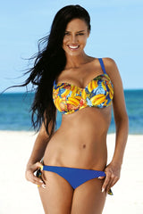 Contrast Banana Push Up Tie Side Bikini - Two Piece Set