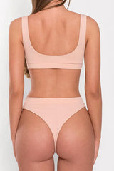 Sporty Brazilian Cut Solid Bralette Bikini - Two Piece Set