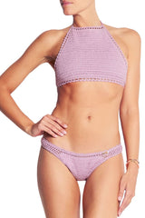 Scalloped Crochet High Neck Bikini - Two Piece Set