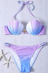 purple blue ombre halter Mermaid Seashell Top Bikini