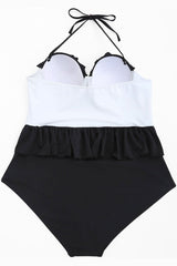 Plus Size Color Block Ruffle Peplum One Piece Swimsuit