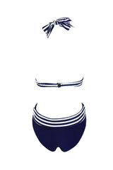 Striped Bowknot Front Underwire Halter Bikini - Two Piece Set