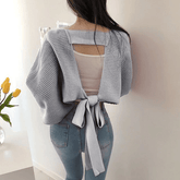 Backless Bandage Batwing Sleeve Korean Cardigan