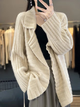 Cashmere Knitwear Coat Wool Thick Warm Turn-down Collar Loose Sweater