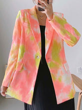 Casual Blazer Cotton Tie Dye Turndown Collar Long Sleeve Buttons Jackets