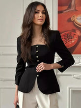 Casual Buttons Slim Fit Square Neck Button-Up Blazer Jacket