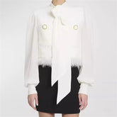 Casual Feather Splicing Long Sleeve Bow collar High quality jacket