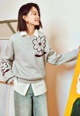 Casual Floral Round Neck Long Sleeve Pullover Hoodies