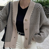 Casual Knitted Striped Cardigan Patchwork Top Sweater
