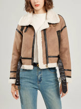 Casual Lamb Wool Patchwork Full Sleeve Faux Suede Leather Jacket