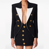 Casual Lapel Double-Breasted Contrast Color Metal Rose Button Slim Suit
