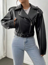 Casual Lapel Zipper Faux PU Leather High Street Leather Jacket