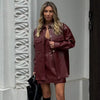 Casual Leather Retro Lapel Cardigan Coat And Mini Dress 2 Piece Set