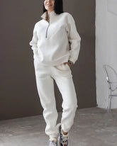 Casual Long Sleeve Solid Color Fleece Pullover Hooded Sweatshirt 2-Piece Set