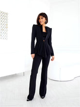 Casual Notched Double Breasted Blazer With High Waist Straight Pants Wedding Formal Wear 2 Piece Pantsuit