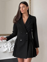 Casual Notched Lapel Double-Breasted Long Sleeve Pleated Mini Blazer Dress