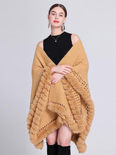 Casual Oversized Poncho V-Neck Cut Out Fringe Trim Solid Color Daily Casual Cape