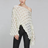 Casual Round Collar Full Flare Sleeve Solid Color Pullover Hollow Chic Style Sweater