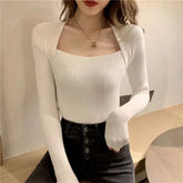 Casual Solid Knitted Pullover Long Sleeve Sweater