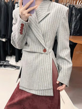 Casual Striped Printting Asymmetrical Chic Notched Collar Long Sleeve Slimming Blazer