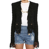 Casual Tassel Decorative Bright silk blend Long Sleeve jacket