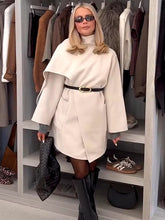 Casual Turn-down Collar Turtleneck Wool Blend Scarf Coat