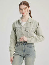 Casual Turndown Collar Vintage Solid Color Denim Short Jacket