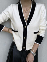 Casual V Neck Single Breasted Knitwear Sweater