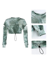 Cut Out Sweatshirt O-Neck Tie-Dye Printed Pullover Crop Top Hip Hop