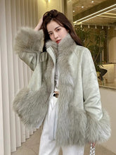 Elegant Fox Fur Grass Full Sleeve Patchwork Pockets Design High Street Coats