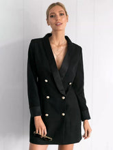 Elegant Front Button Double Breasted V-Neck Long Sleeve Office Blazer Dress