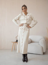Elegant Knit Viscose Long Sleeve Blazer Skirt Two Piece Set