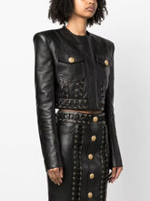 Elegant O-neck Rope Lace-Up Trimmed Artificial Leather Designer Blazer