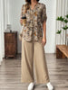 Elegant Soft Chiffon Draping Floral Print V-Neck Top And Wide Leg Pants Two-Piece Set