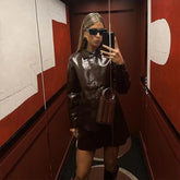 Elegant Turn-down Collar Long Sleeve High Street Short Skirt Suits
